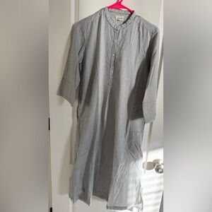 Striped Pullover Tunic Dress - Gray and White